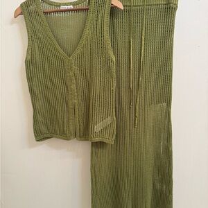Anthro Moon River Sage Knit Skirt Set